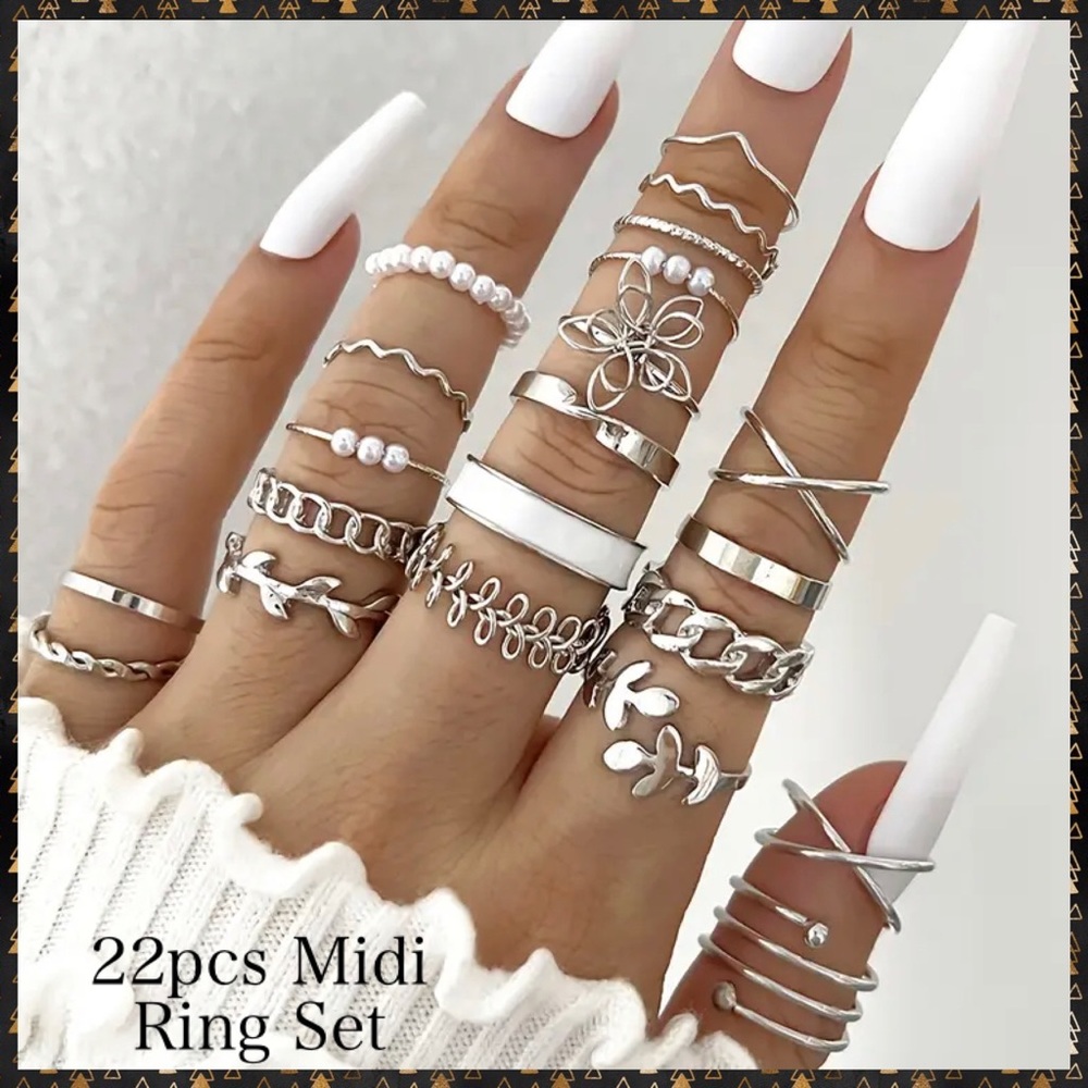 22pcs Midi Ring Set Mid Finger Knuckle Band Rings Silver Boho Fashion Jewelry